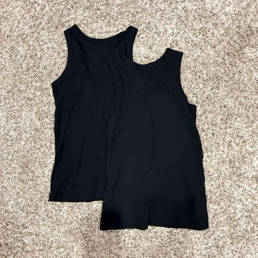Wonder Nation Girls Black Ribbed Tank Tops 2 Pack Size XL 14-16 Crew Neck Tank
